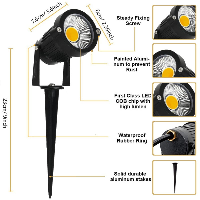 AHSELLUS Low Voltage Landscape Lights Outdoor LED Spotlights Garden Spot Lights Outdoor Pathway Lighting 5W 12V 24V IP66 Waterproof Spike Flood Lighting for Tree(8 Pack) - Image 3
